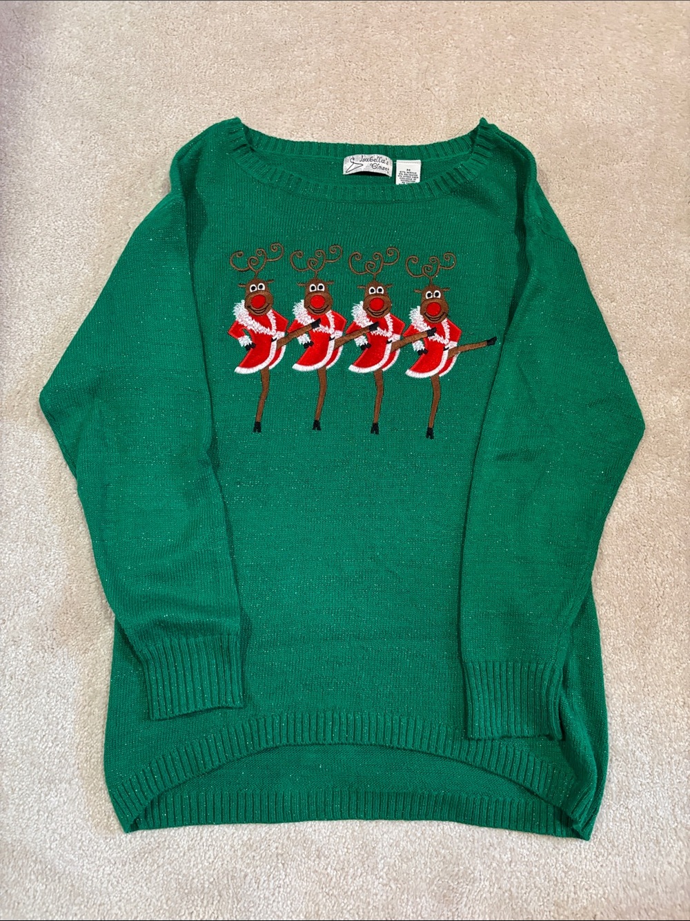 Green Holiday Reindeer Sweater - Festive Women's Knit